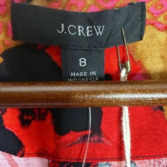 NWT J. Crew Tropical Palm Print Faux Tie Wrap Midi Dress V Neck Zip Up 6 Pink - Picture 10 of 16